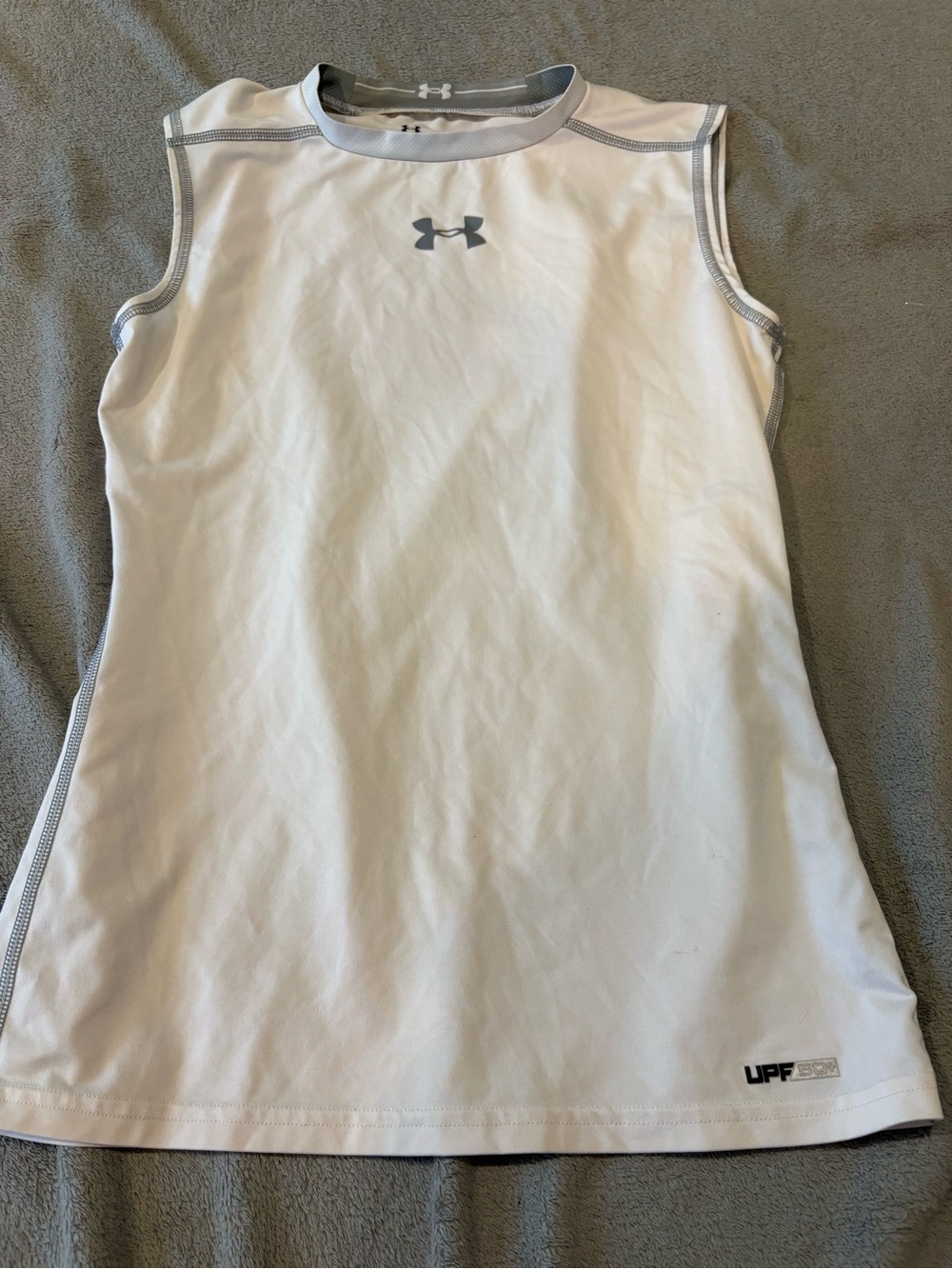 Under Armour White Sleeveless Athletic Tee with Gray Trim
